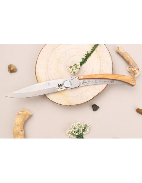 Le Coq Français Chemin de Saint-Jacques fällkniv 11,5 cm olivträhandtag + fodral