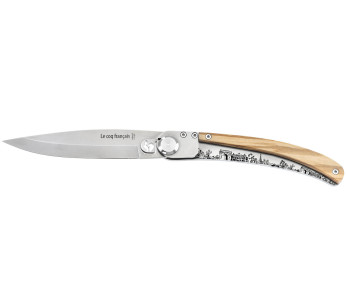 Faca dobrável Le Coq Français Paris com cabo em madeira de oliveira 11,5 cm + bainha