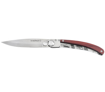 Le Coq Français Cuchillo plegable Notre Dame de Paris Corazón Rojo 11.5cm mango de madera roja + funda