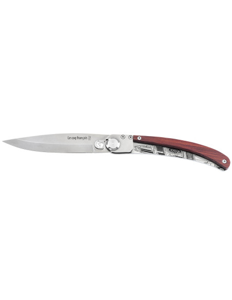 Le Coq Français Notre Dame de Paris foldekniv Red Heart rødt træhåndtag 11,5 cm + skede