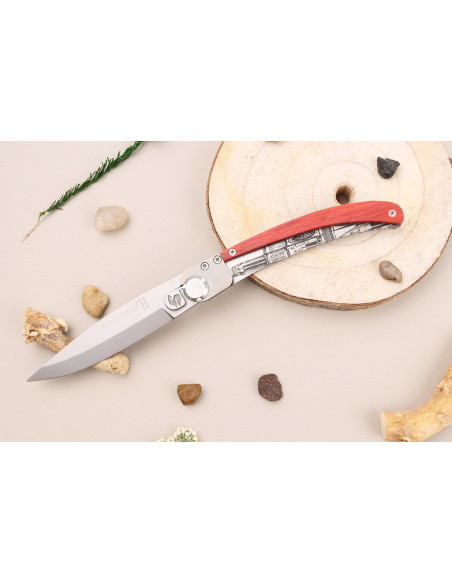 Le Coq Français Notre Dame de Paris foldekniv Red Heart rødt trehåndtak 11,5 cm + slire