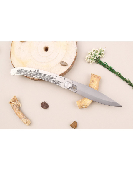Le Coq Français Notre Dame de Paris folding knife Red Heart red wooden handle 11.5cm + sheath