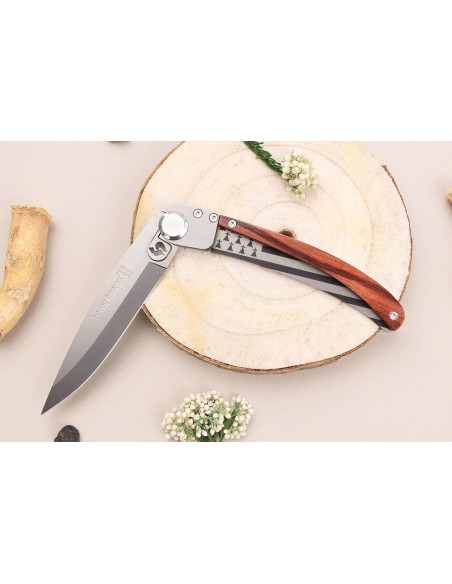 Le Coq Français Bretagne foldekniv 11,5 cm violet træhåndtag + skede