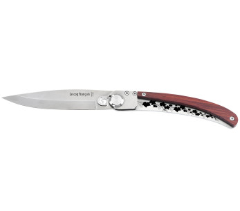 Foldekniv Le Coq Français Bordeaux Red Heart håndverksmessig rødt trehåndtak 11,5 cm + etui