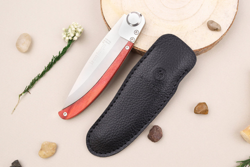 Folding knife Le Coq Français Bordeaux Red Heart artisanal red wooden handle 11,5cm + case