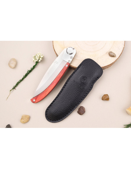 Foldekniv Le Coq Français Bordeaux Red Heart håndværksmæssig rød træhåndtag 11,5cm + etui