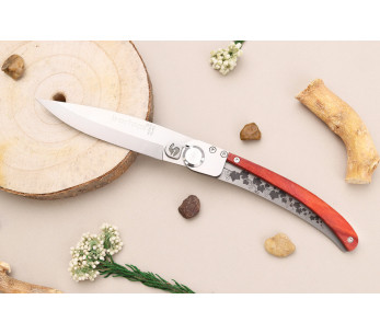 Le Coq Français Cuchillo plegable Corazón Rojo Burdeos con mango de madera roja 11.5cm + funda 2