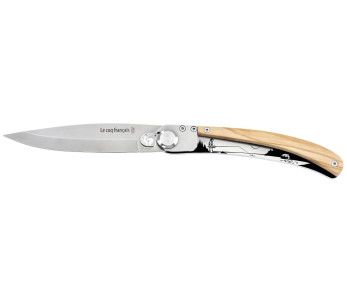 Coltello pieghevole Le Coq Français Rivière con manico in legno d'oliva 11,5 cm + custodia