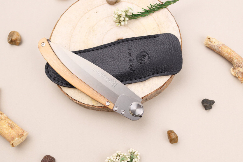 Le Coq Français Rivière foldekniv 11,5 cm håndtak i oliventre + slire