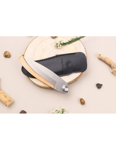 Klappmesser Le Coq Français Rivière handgefertigt Griff aus Olivenholz 11,5cm + Etui