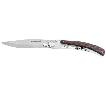 Le Coq Français Charles de Gaulle coltello pieghevole 11,5 cm manico in legno viola + custodia