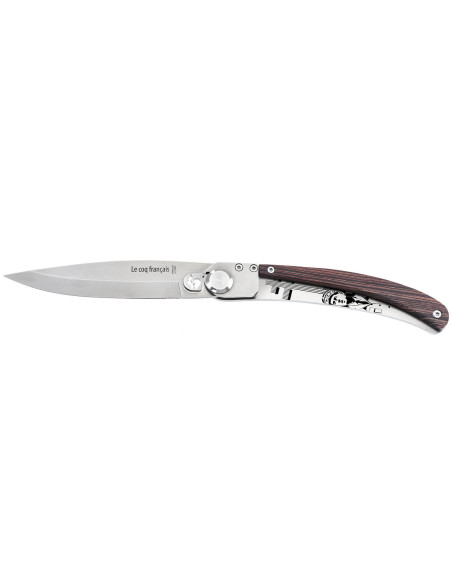Le Coq Français Charles de Gaulle coltello pieghevole 11,5 cm manico in legno viola + custodia