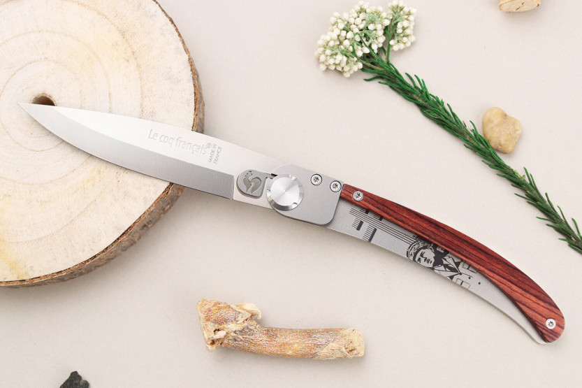 Le Coq Français Charles de Gaulle folding knife 11.5cm violet wood handle + case