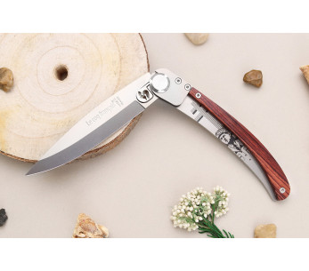 Navaja plegable Le Coq Français Charles de Gaulle 11.5cm mango madera violeta + estuche 2