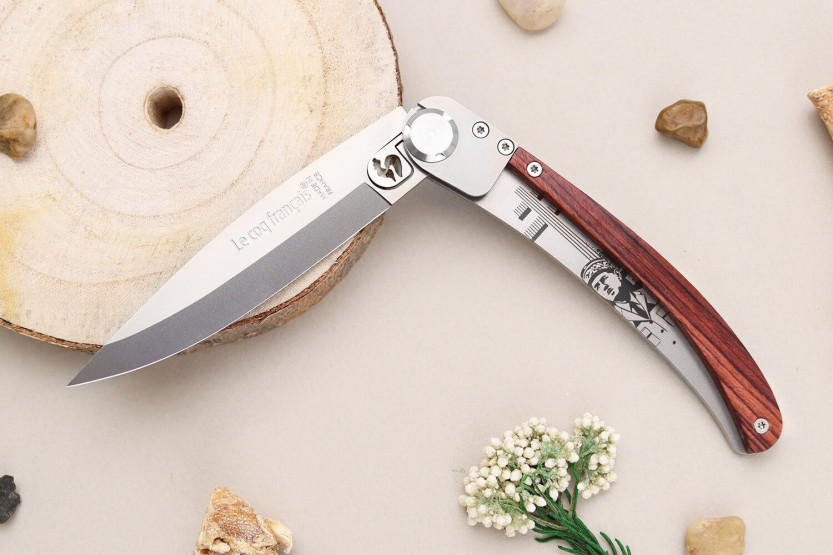Le Coq Français Charles de Gaulle folding knife 11.5cm violet wood handle + case
