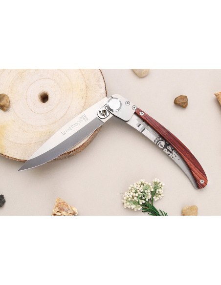 Klappmesser Le Coq Français Charles de Gaulle handgefertigt Veilchenholzgriff 11,5cm + Etui
