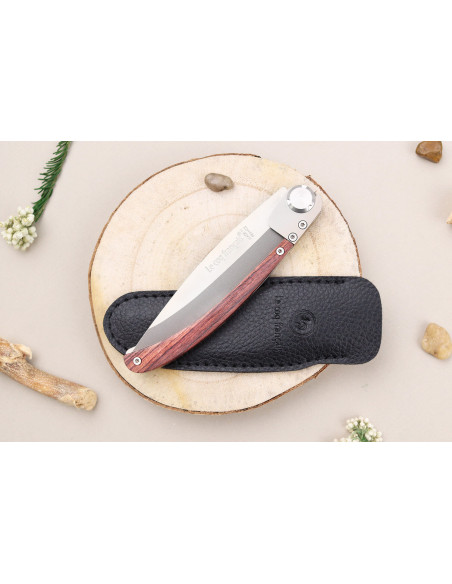 Le Coq Français Charles de Gaulle coltello pieghevole 11,5 cm manico in legno viola + custodia