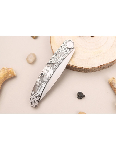 Le Coq Français Cuchillo plegable Charlemagne Corazón Rojo 11.5cm mango de madera roja + funda