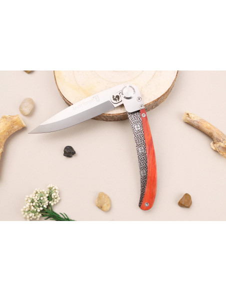 Le Coq Français Charlemagne Red Heart fällkniv 11,5cm rött trähandtag + slida