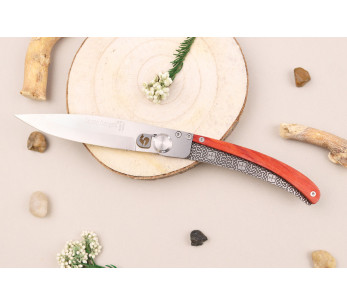 Le Coq Français Cuchillo plegable Charlemagne Corazón Rojo 11.5cm mango de madera roja + funda 2