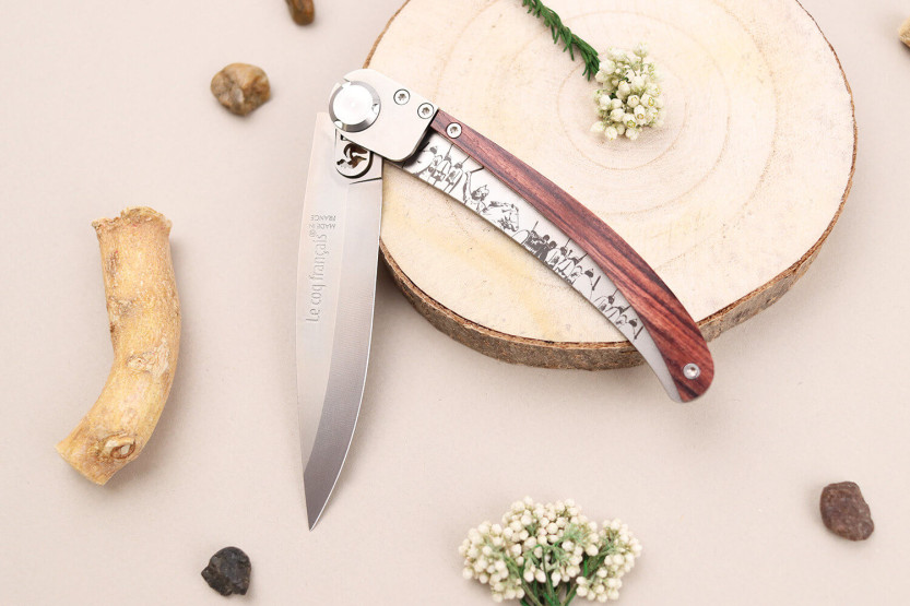 Le Coq Français Vercingétorix fällkniv 11,5cm violett trähandtag + slida