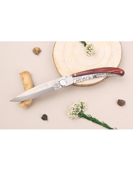 Le Coq Français Vercingétorix foldekniv 11,5 cm violet træhåndtag + skede