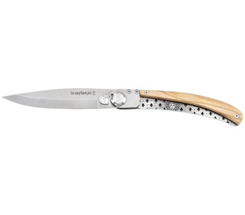 Cuchillo plegable Le Coq Français Louis XIV con mango de madera de olivo 11.5cm + funda