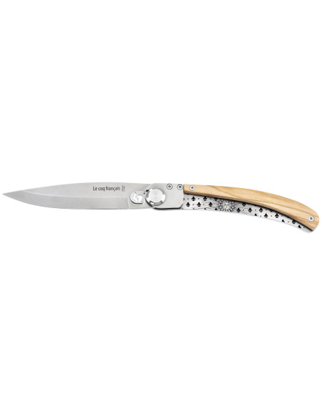Cuchillo plegable Le Coq Français Louis XIV con mango de madera de olivo 11.5cm + funda
