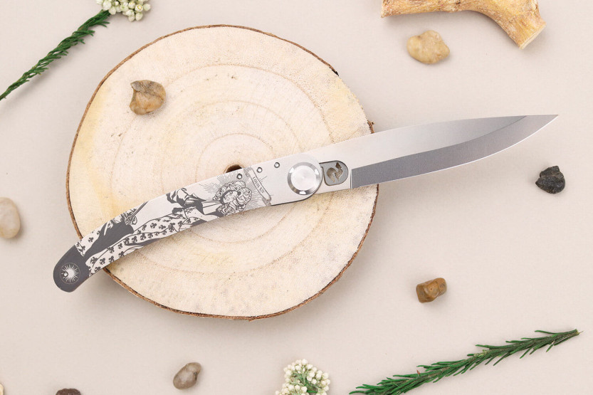 Le Coq Français Louis XIV folding knife 11.5cm olive wood handle + case