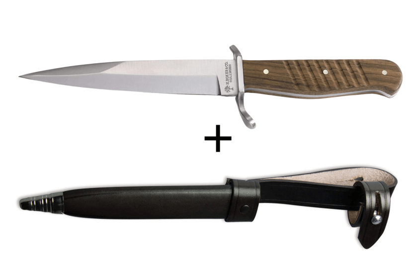 Böker Trench Knife hiiliteräksestä valmistettu terä 14,4cm saksanpähkinä kahva + nahkatuppi