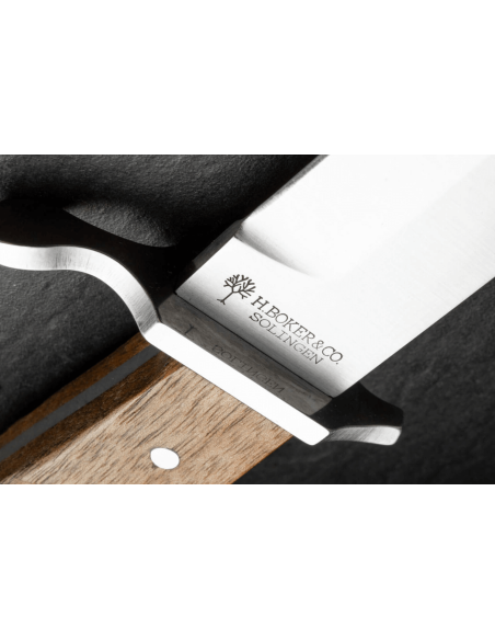 Böker Coltello da trincea lama in acciaio al carbonio 14,4 cm manico in noce + fodero in pelle