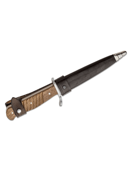 Böker Trench Knife koolstofstaal lemmet 14,4cm walnoten handvat + lederen schede