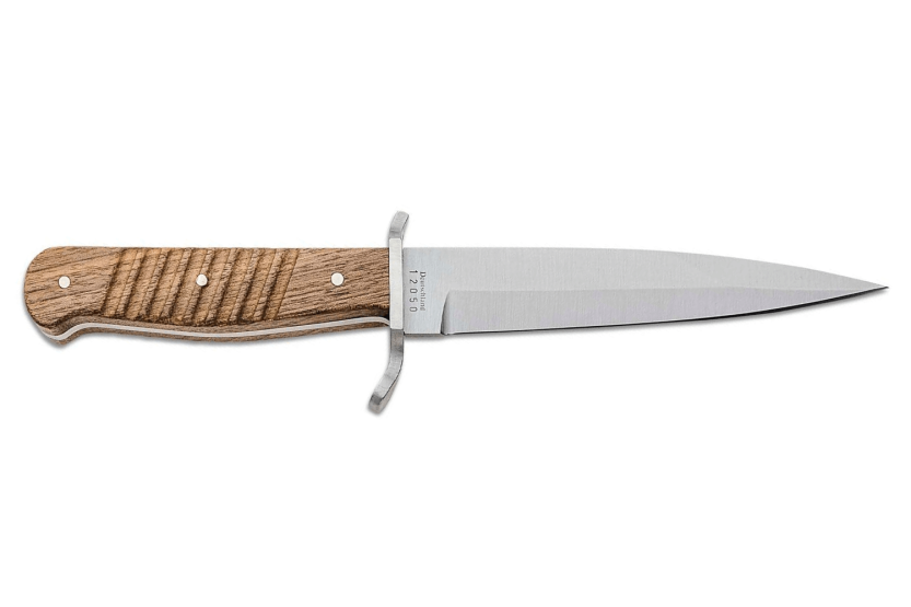 Böker Trench Knife carbon steel blade 14,4cm walnut handle + leather sheath