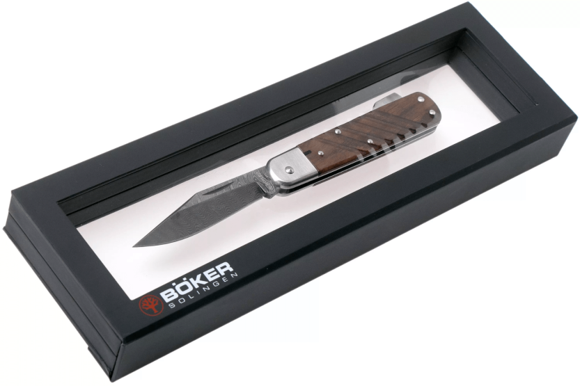 Böker Kalashnikov Bayonet Damascus folding knife 11KAL48DAM black/wood aluminum and ironwood handle 13cm