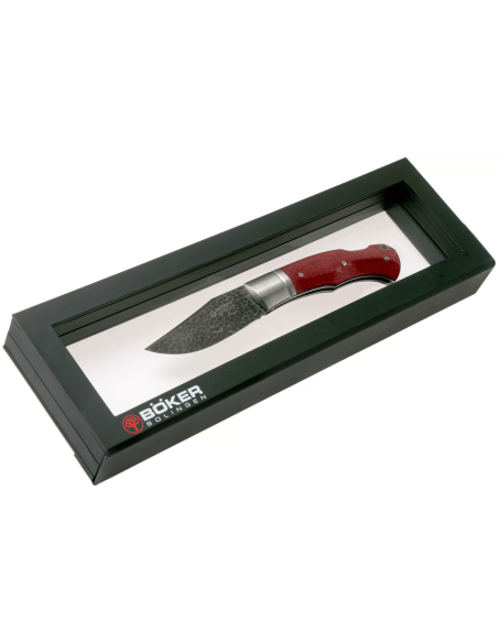 111025DAM Faca dobrável Böker Boxer Damascus com cabo em micarta cor de vinho 10,3 cm