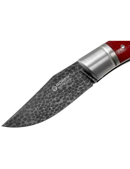 Böker Boxer Damascus vouwmes 111025DAM bordeauxrood micarta handvat 10,3cm