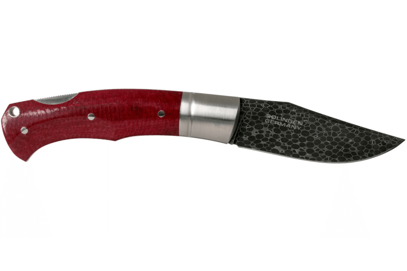 111025DAM Böker Boxer Damascus coltello pieghevole bordeaux manico in micarta 10,3cm