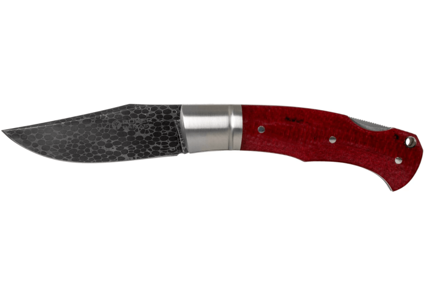 Böker Boxer Damascus folding knife 111025DAM burgundy micarta handle 10.3cm