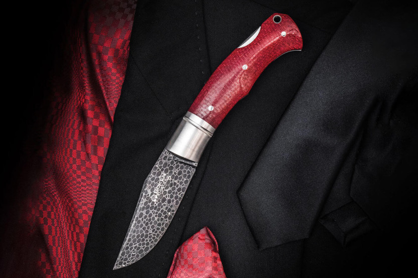 Böker Boxer Damaskus foldekniv 111025DAM bordeaux micarta håndtag 10,3 cm