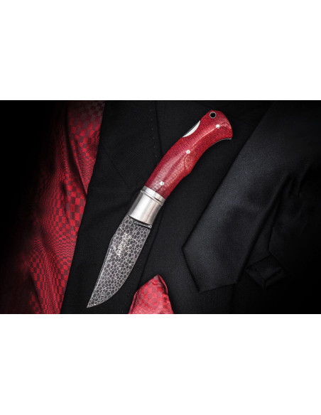 Böker Boxer Damaskus foldekniv 111025DAM burgunder micarta håndtak 10,3 cm