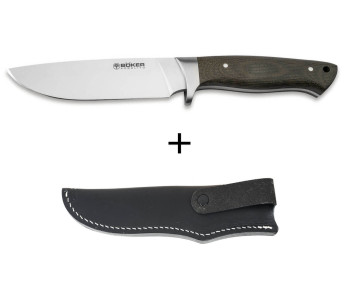 Böker Arbolito Hunter Knife 02BA351M 12cm stålblad grönt micarta handtag + svart läderslida