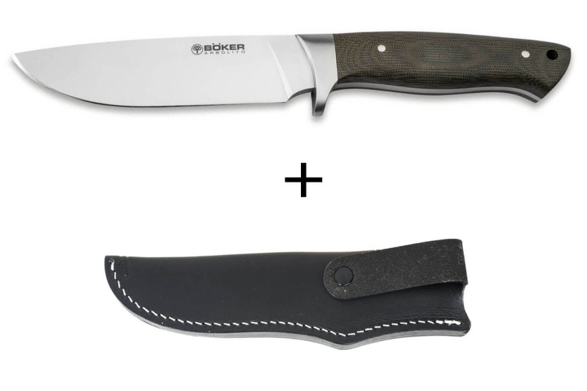 Böker Arbolito Hunter Knife 02BA351M 12cm terä terästä vihreä micarta kahva + musta nahkatuppi