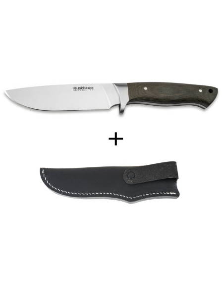 Böker Arbolito Hunter Knife 02BA351M 12 cm stålblad grønt micartahåndtag + sort læderskede