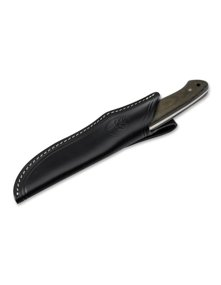 02BA351M Böker Arbolito Hunter coltello 12 cm lama in acciaio manico in micarta verde + fodero in pelle nera