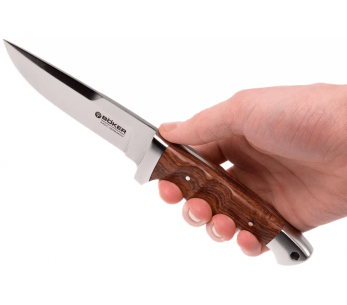 Böker Vollintegral 2.0 kniv 121585 11,8cm stålblad trähandtag + läderslida 2