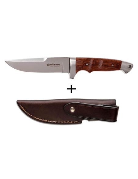 Böker Vollintegral 2.0 mes 121585 11,8cm stalen lemmet houten handvat + leren schede