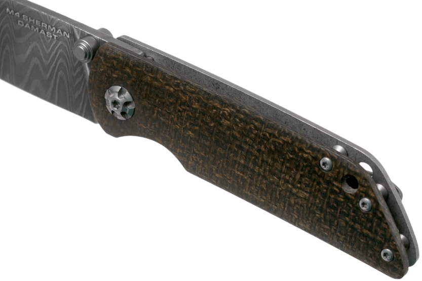 Böker M4 Sherman foldekniv damaskusblad 7,7 cm sort micarta-håndtag