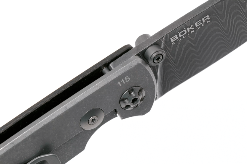 Böker M4 Sherman damasco coltello pieghevole 7,7 cm manico in micarta nero