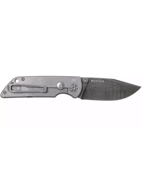 Böker M4 Sherman vouwmes damascus lemmet 7.7cm zwart micarta handvat