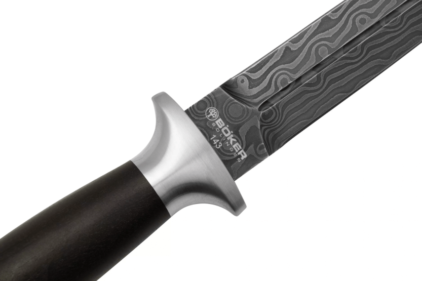 Böker Kniv MG-42 121506DAM Damaskusblad 13,5 cm jerntrehåndtak + skinnslire